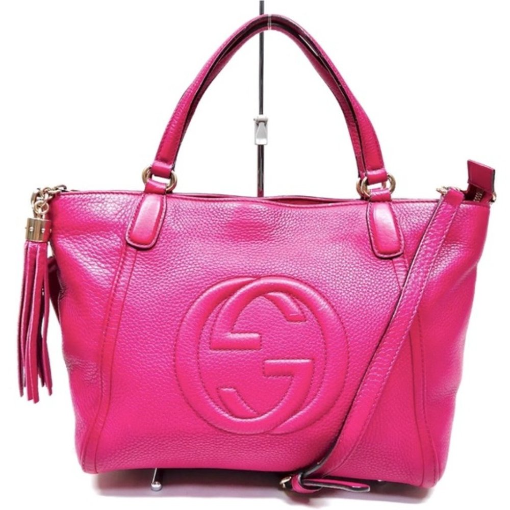 Gucci GG Soho interlocking tassel pink leather tote bag